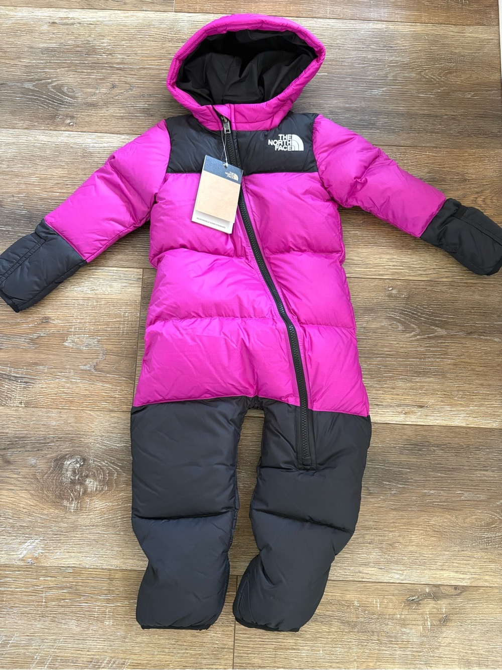 The North Face Baby Nuptse One-Piece in Deep Mulberry Label